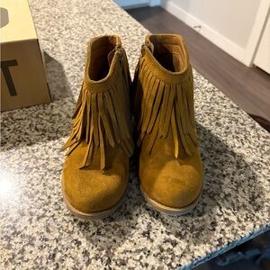 Fringe Suede Ankle Booties - Brown